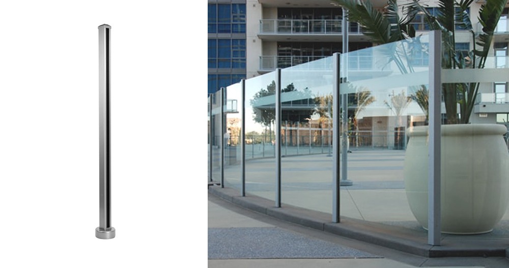 Fence posts between glass panels used for semi-frameless glass fencing
