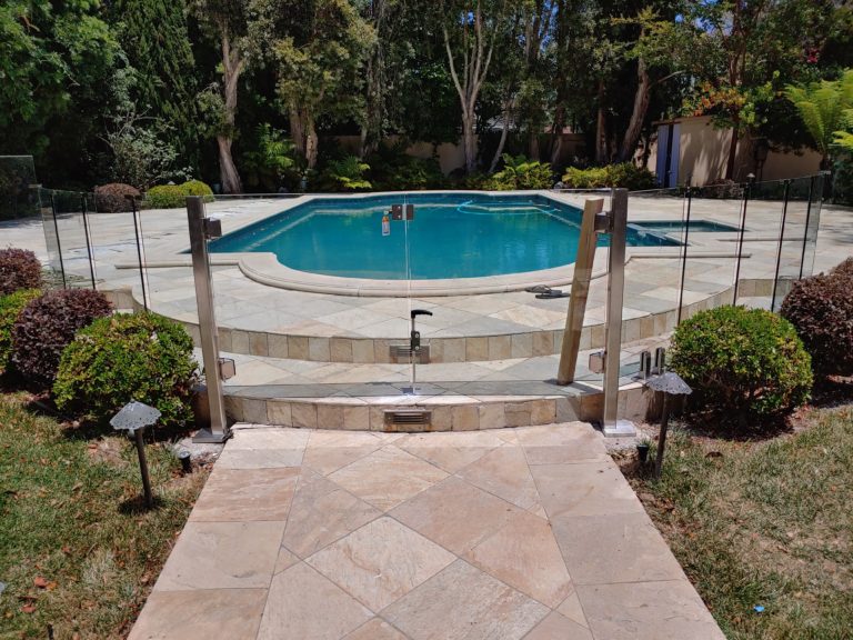 Glass pool fence with double glass gate